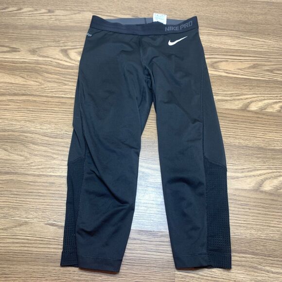 Nike Pro Black Women's Cropped Training Mid Rise Tights Athletic Size Medium - Picture 1 of 9